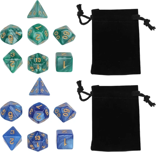 14 Pièces Dés Jeux De Role Donjons et Dragons D&D Dice, Jeu de Dés de DND D10 D20 Acrylique Set Double-Couleur Polyédriques avec Pochette pour Pathfinder Nébuleuse Donjons et Dragons Table Rôle (A)