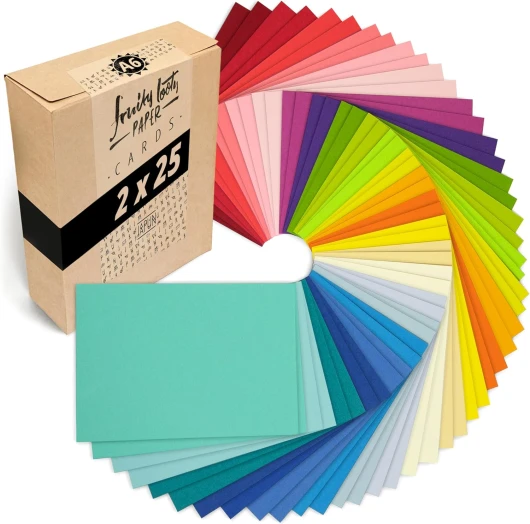 50 cartes postales vierges colorées/cartes en papier (2 x 25 couleurs), à concevoir, étiqueter ou imprimer soi-même - DIN A6-250 g/m² - coloré