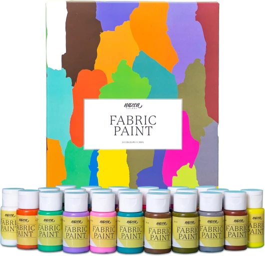 Peinture Textile Permanent et Lavable Nazca Colors – 24 Couleurs x 30ml – Lot Acryliques pour Tissu et Cuir Idéal pour Peindre Vêtements, Baskets, T-shirts, Sacs, Chaussures – Grand Pouvoir Couvrant