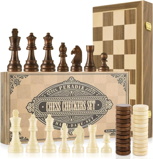 Jeu d'échecs et Dames 2 en 1 Echiquier en Bois Magnétiques, Echec Voyage Pliables, Jouets et Cadeaux de Jeux Éducatifs pour Adultes et Enfants (39 X 39CM, avec Double Dame)