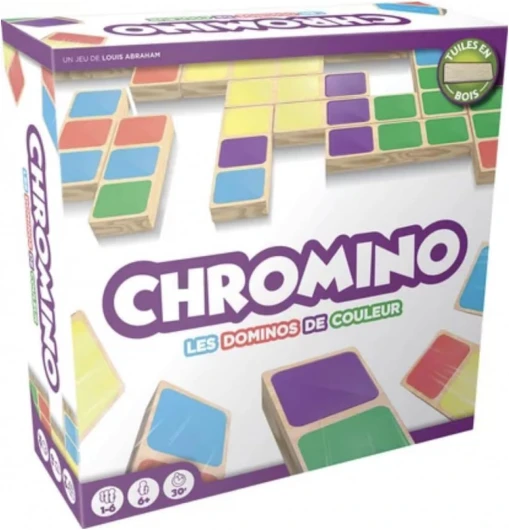 CHROMINO - Edition en Bois - Jeu de Société - Jeu de Dominos de Couleur en Bois - Jeu Adulte et Enfant à partir de 6 Ans - Jeu Famille 1 à 8 Joueurs - 30 Min - Version Française - Zygomatic