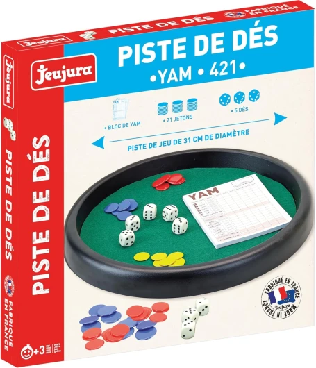 Des-yam-421-Diamètre 31 cm Dés-Yam-421 : Piste 5 dés, 21 jetons et 1 Bloc de Yam-Jeu de Société-Âge Minimum : 3 Ans, 8154, Multicolore