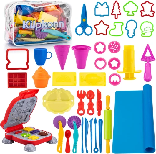 Pâte À Modeler pour Enfants, 41 pièces Outils de Pâte À Modeler pour Créer des Hamburgers et des Pâtes, Accessoires en Pâte à Modeler, Rouleaux À Pâtisserie avec Sac de Rangement 41pcs Dough Kitchen Sets