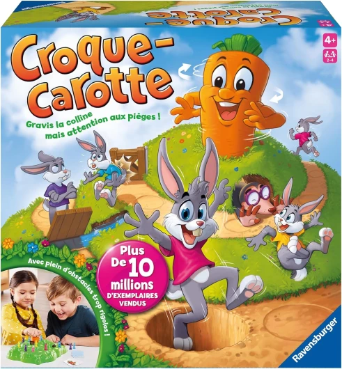 Croque Carotte - Jeu de société - Enfants et Parents - Jeu de parcours rigolo - De 2 à 4 Joueurs à partir de 4 ans - Mixte - 22223 - Version française, Noir