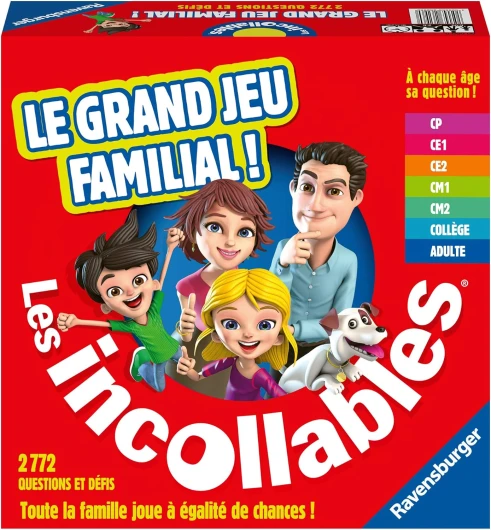 Le Grand Jeu familial des Incollables - Jeu de quiz - Jeu de quiz à jouer entre amis ou en famille - 7 niveaux - du CP à Adulte - Mixte - 26296 - Version Française